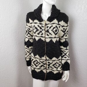 Eternal Sunshine Creations Shawl Collar Cowichan Style Sweater Hand Knit Jacket